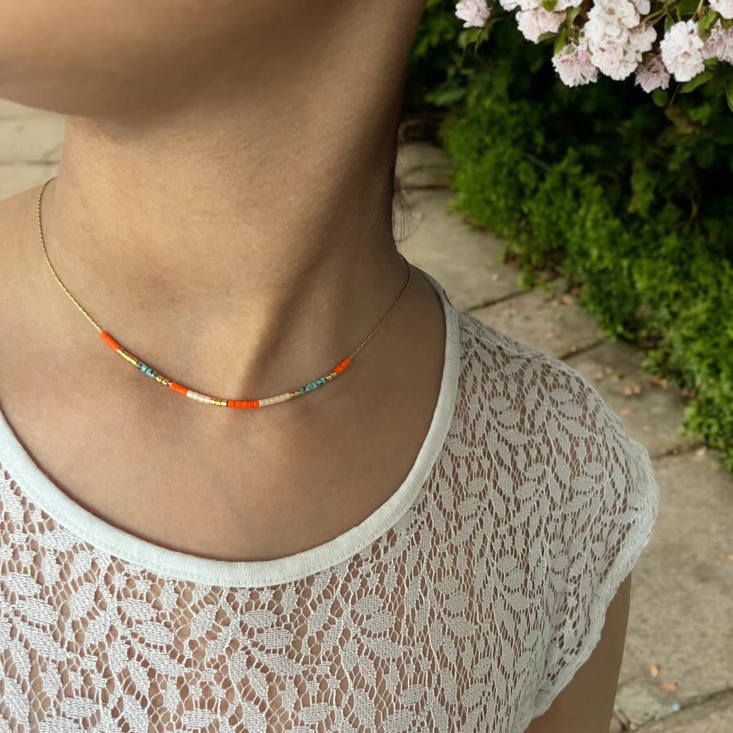 Dorine | chaîne minimaliste en acier inoxydable plaqué or 24 carats et perles Miyuki
