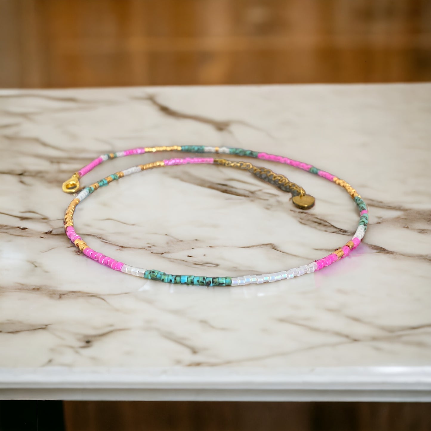 Collier Miyuki : Azurine | Choker de perles minuscules coloré