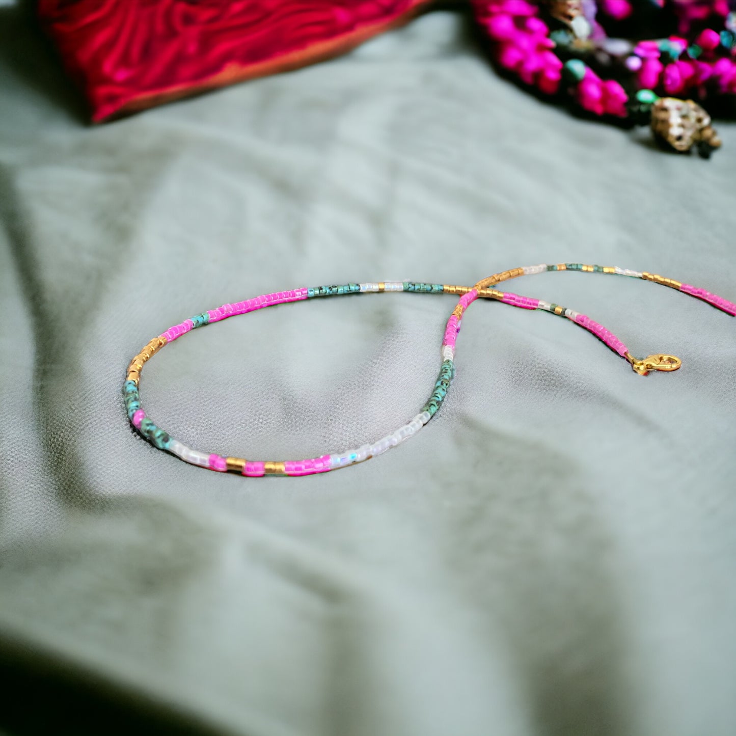 Collier Miyuki : Azurine | Choker de perles minuscules coloré