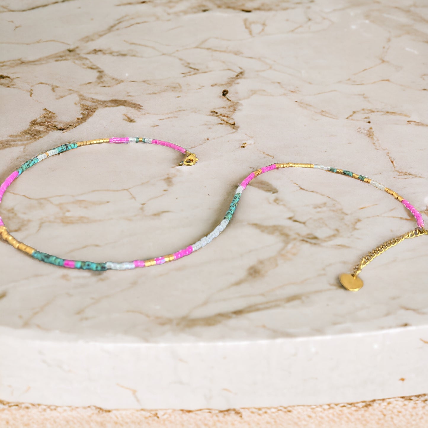 Collier Miyuki : Azurine | Choker de perles minuscules coloré