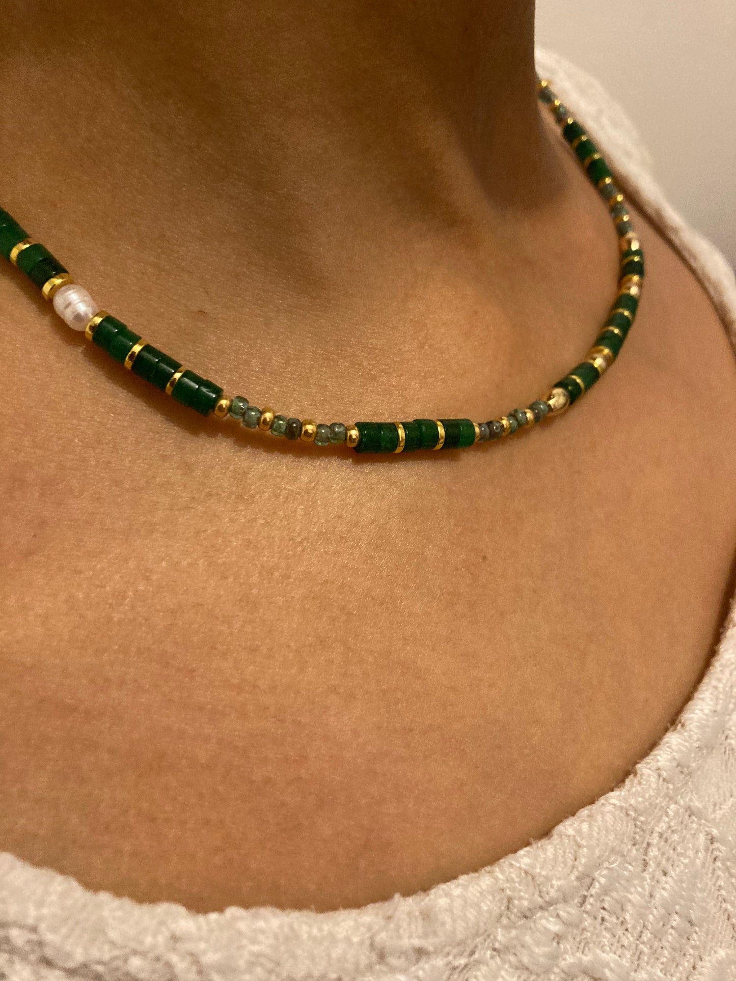 Collier précieux : Agathe , collier de pierres semi précieuses et perles japonaises