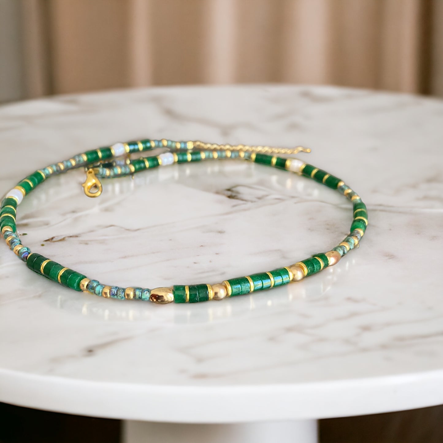 Collier précieux : Agathe , collier de pierres semi précieuses et perles japonaises