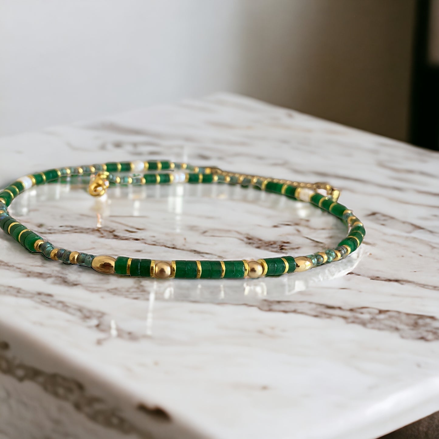 Collier précieux : Agathe , collier de pierres semi précieuses et perles japonaises