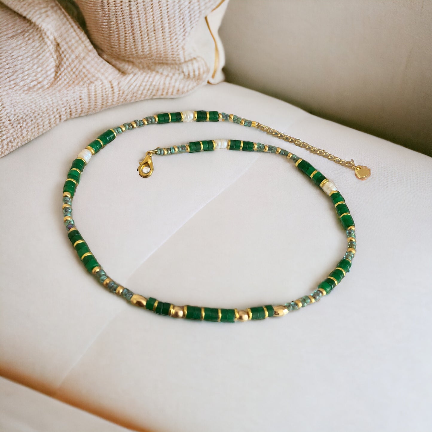 Collier précieux : Agathe , collier de pierres semi précieuses et perles japonaises