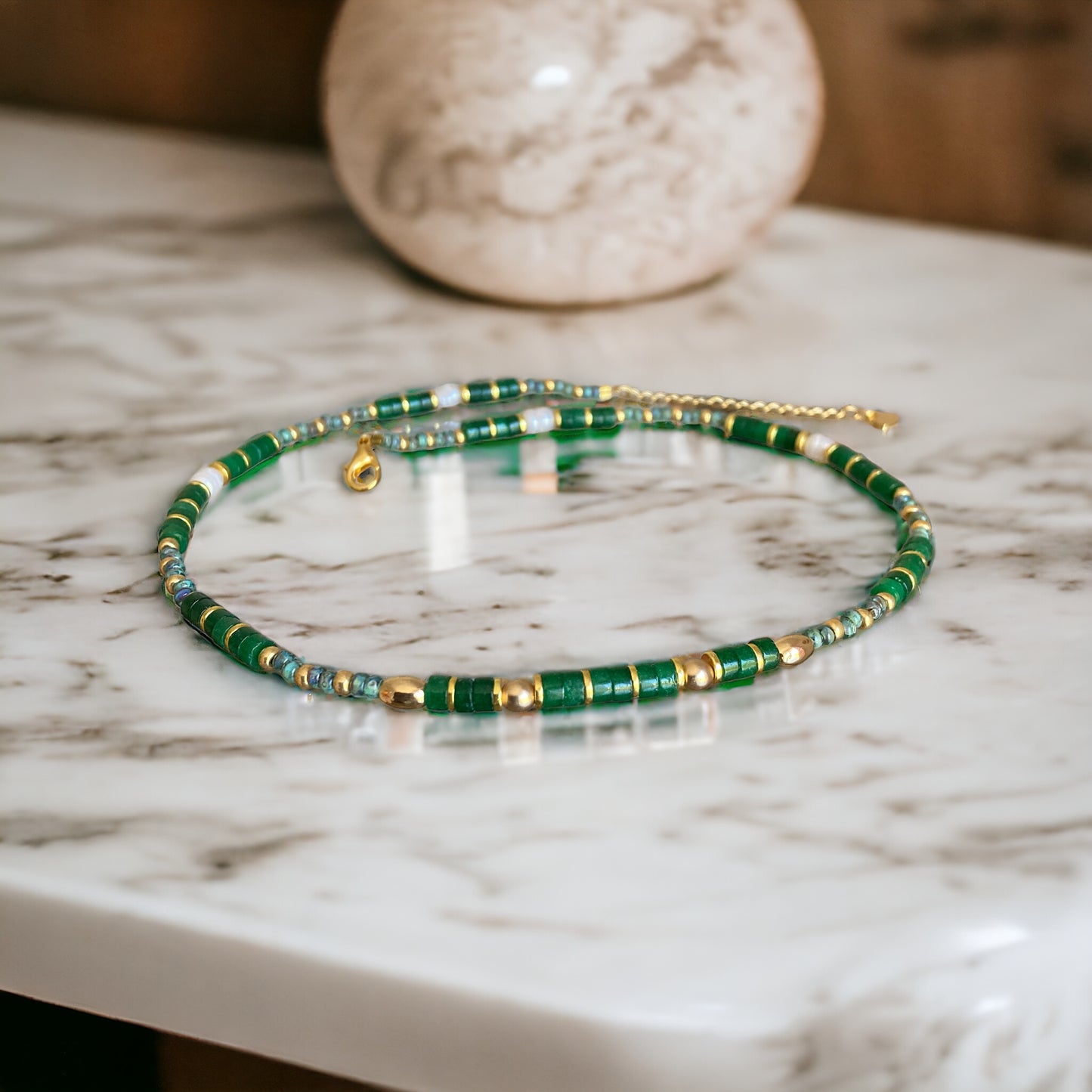 Collier précieux : Agathe , collier de pierres semi précieuses et perles japonaises