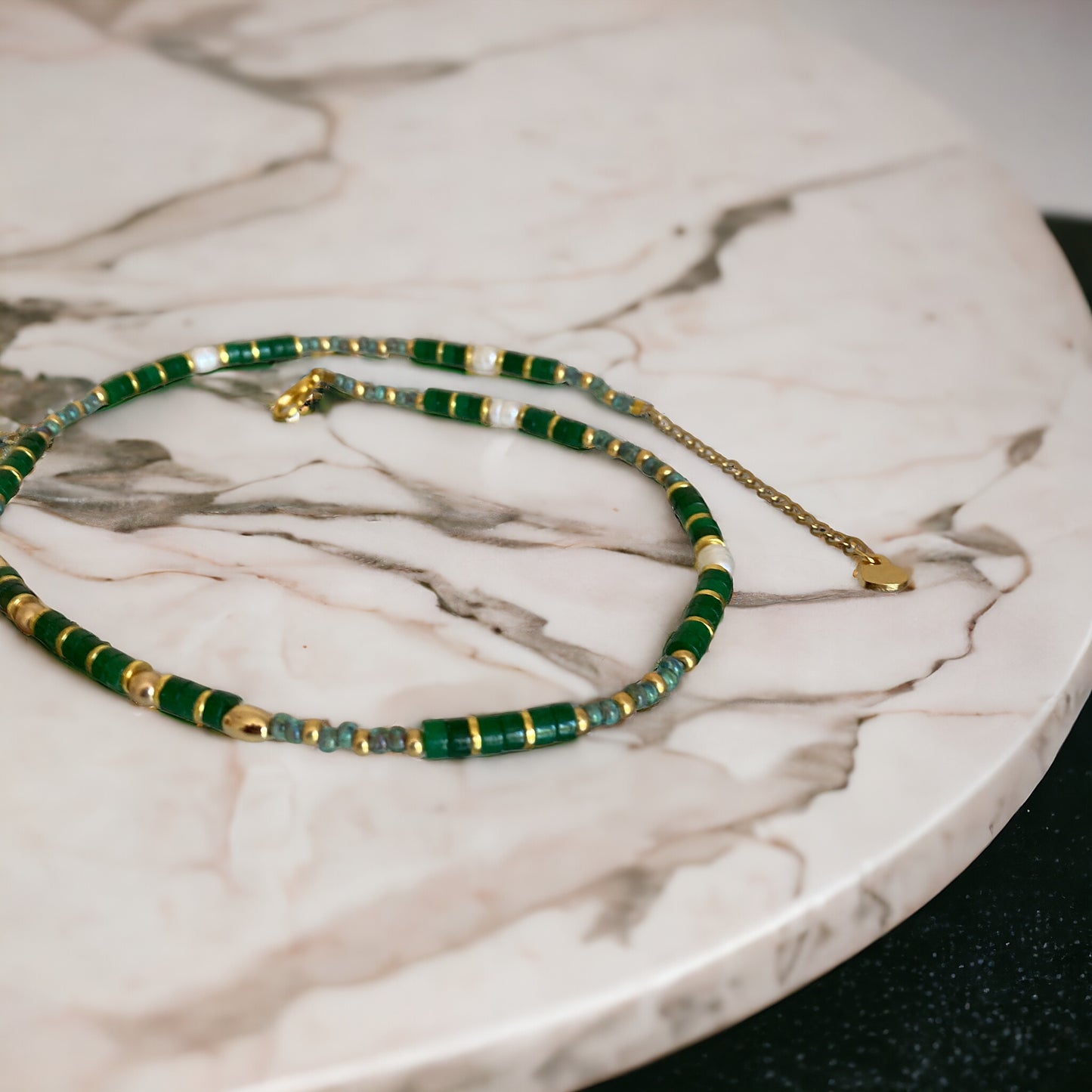 Collier précieux : Agathe , collier de pierres semi précieuses et perles japonaises
