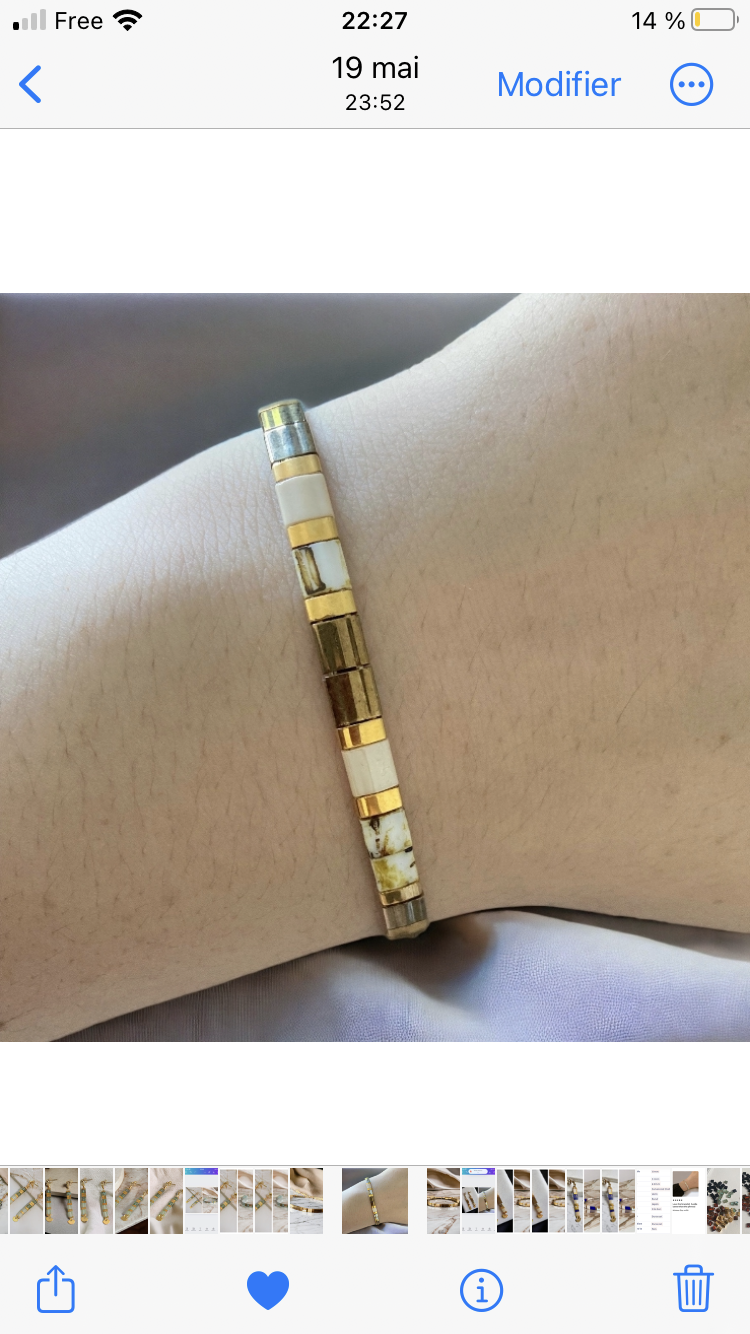 Parure bronze , boucles d’oreilles et bracelets Miyuki Tila , perles japonaises et acier inoxydable