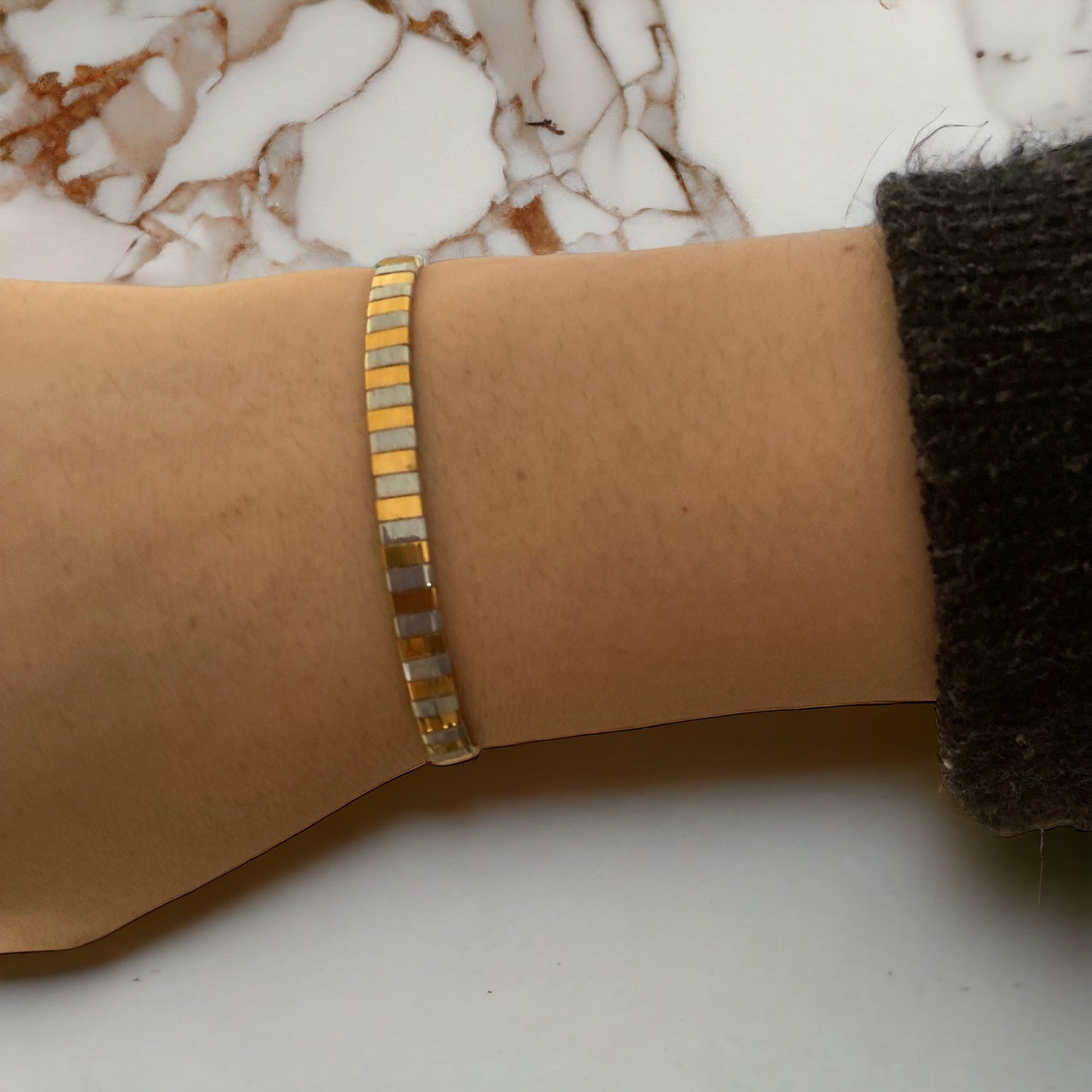Bracelet Miyuki Lexie , bracelet miyuki tila boho chic sur fil de soie
