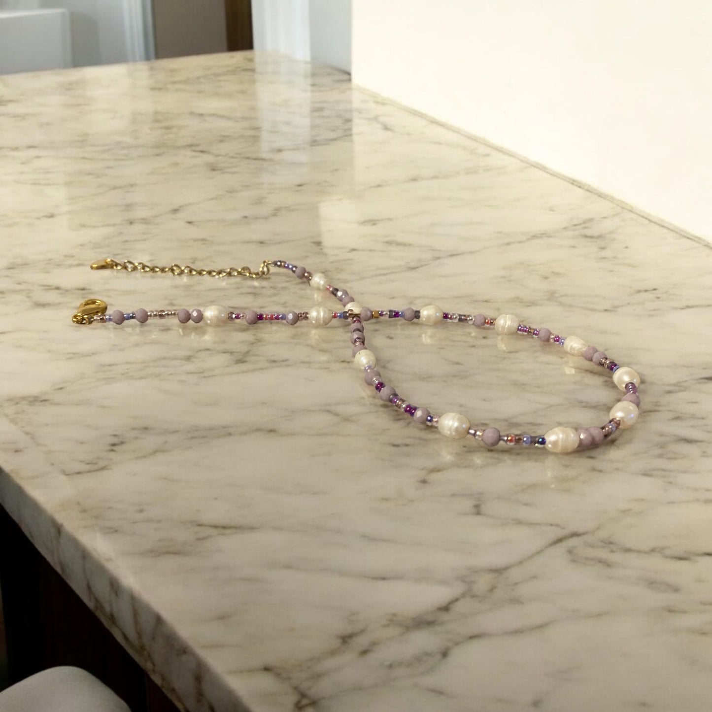 Collier Miyuki : Perla , collier de perles Miyuki , Crystal facettées et perles de culture
