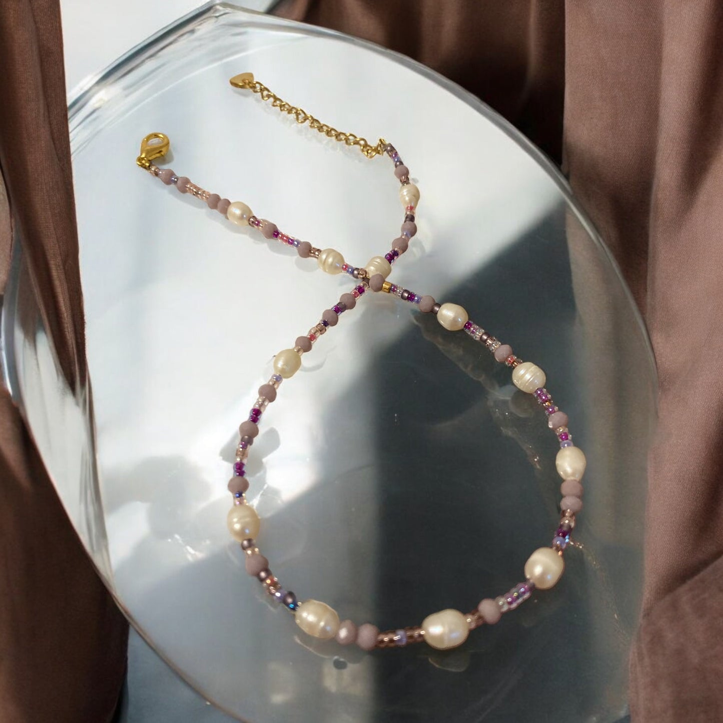 Collier Miyuki : Perla , collier de perles Miyuki , Crystal facettées et perles de culture
