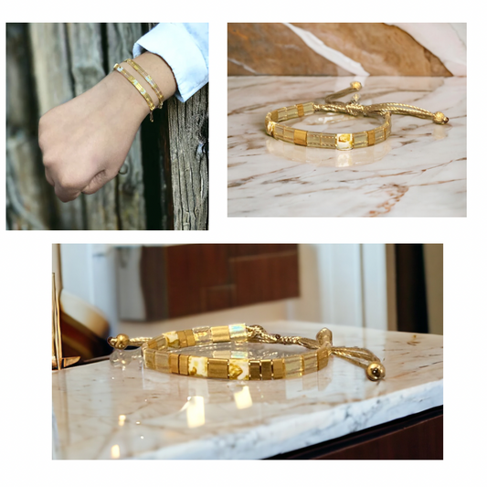 Bracelet Miyuki : Parure Somptueuse, ensemble de deux bracelets miyuki tila sur fil d’or