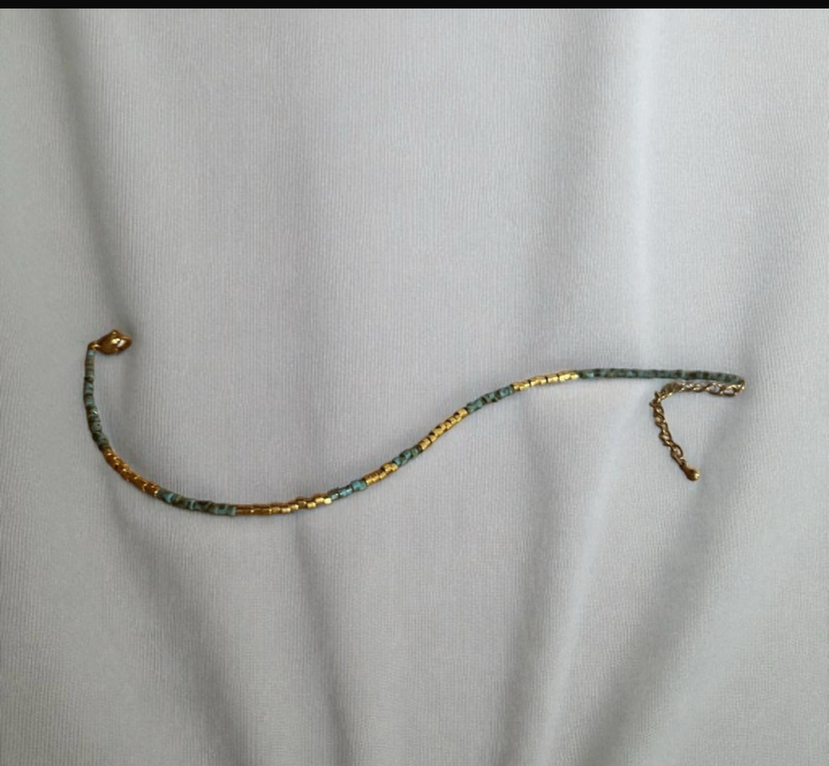 Poussière d’étoile | Bracelet de cheville Miyuki turquoise et or