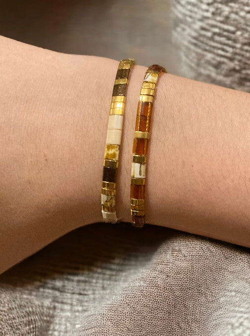 Miyuki bracelet: Agathe set, set of two miyuki tila bracelets.