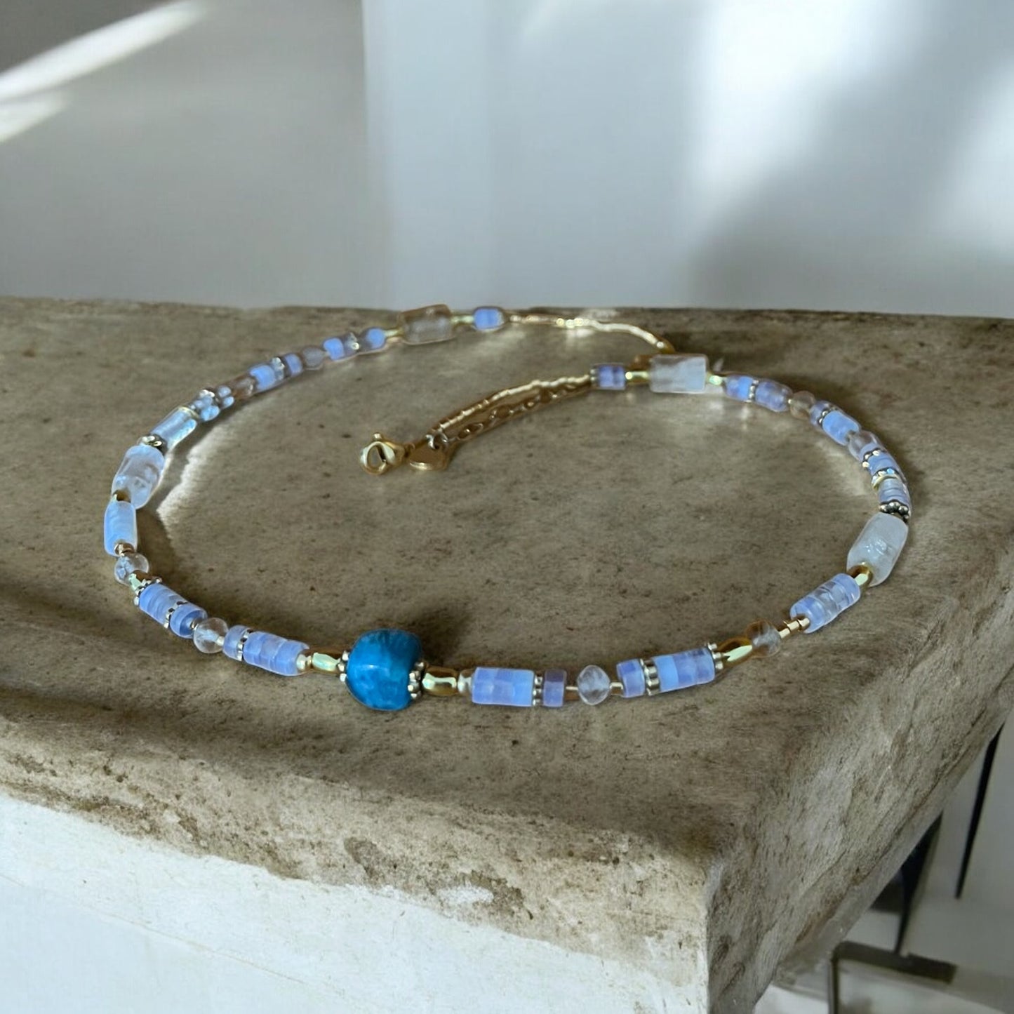 Collier précieux | Onde Opaline , apatite, opale , citrine et acier inoxydable