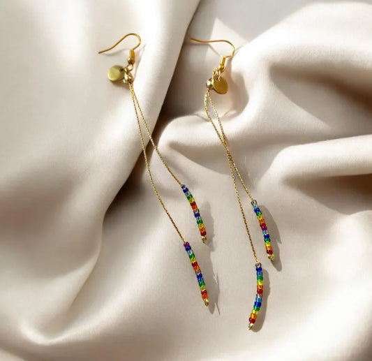 Boucles d’oreilles Zazoria ,  acier inoxydable et perles Miyuki multicolore