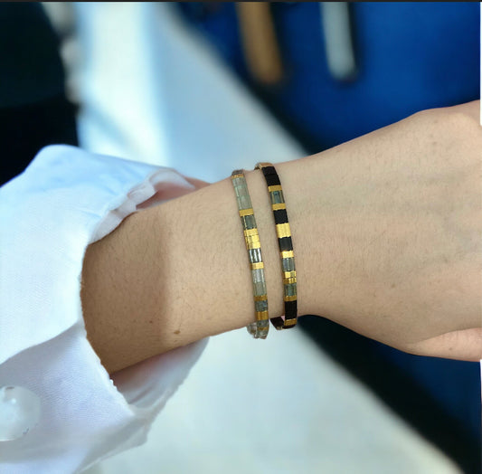 Bracelet Miyuki : Parure April , ensemble de deux bracelets miyuki tila sur fil d’or