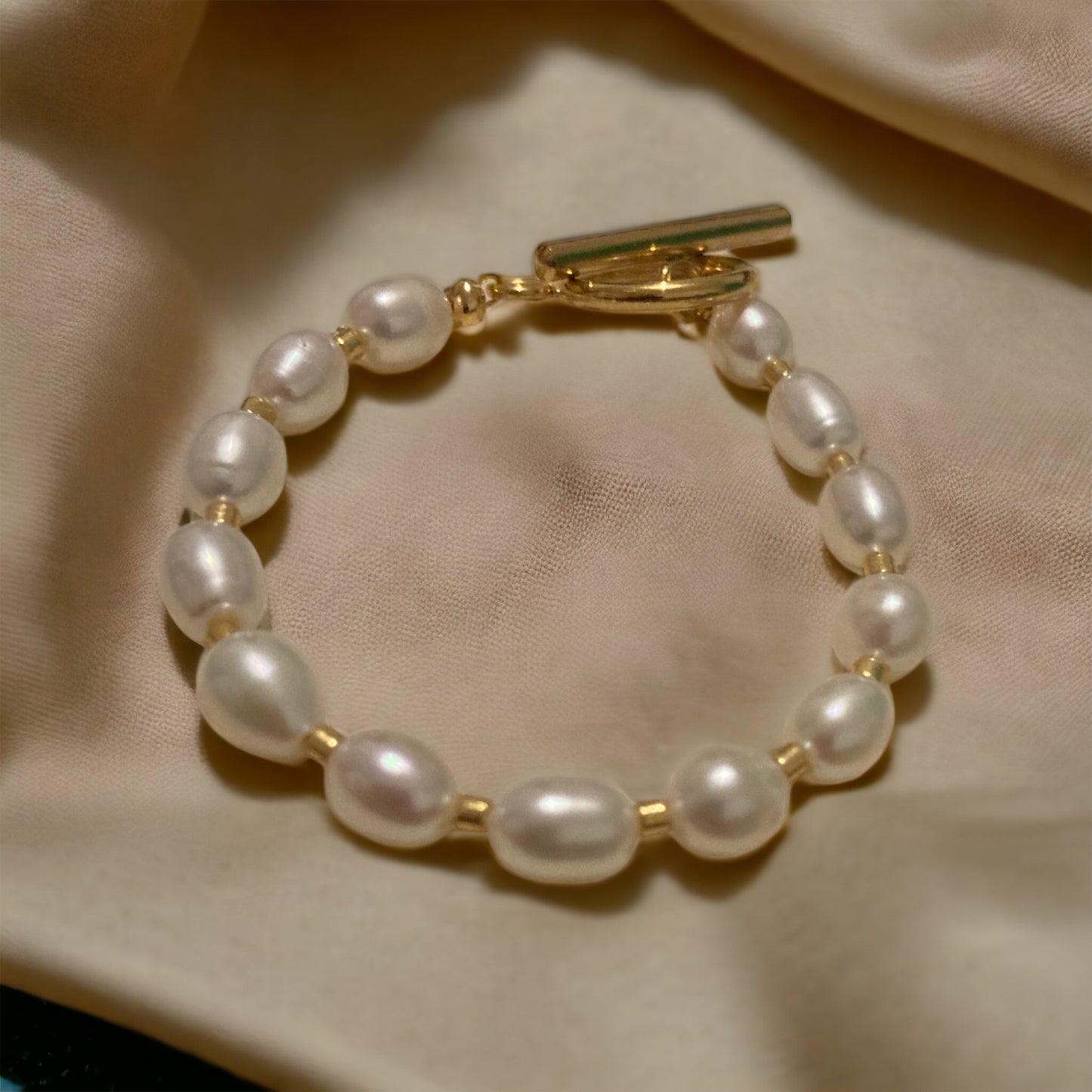 Bracelet précieux Valentina perles de cultures et fermoir T en acier inoxydable