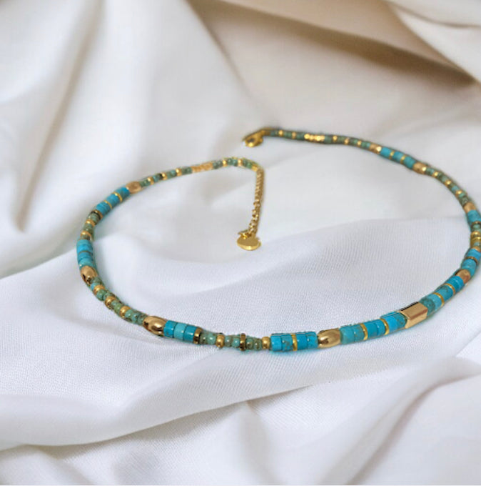 Collier précieux : Harmonie , collier de turquoise et perles du Japon