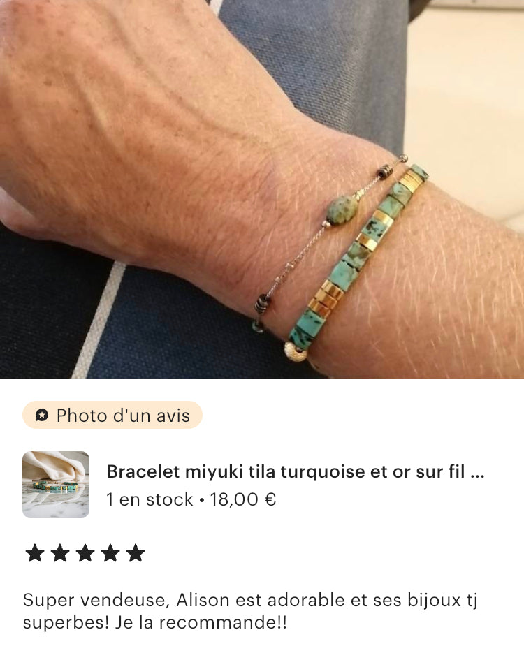 Bracelet miyuki Ana turquoise et plaqué or 24 carats