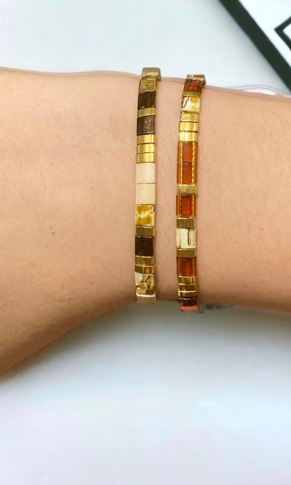 Miyuki bracelet: Agathe set, set of two miyuki tila bracelets.