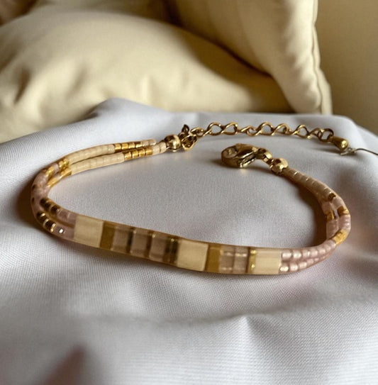 Bracelet Miyuki : Lumière Vanille | double bracelet de perles Miyuki et acier inoxydable