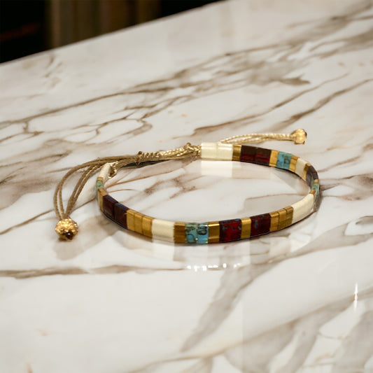 Bracelet Miyuki : Joya , bracelet de perles plates japonaises sur fil d’or