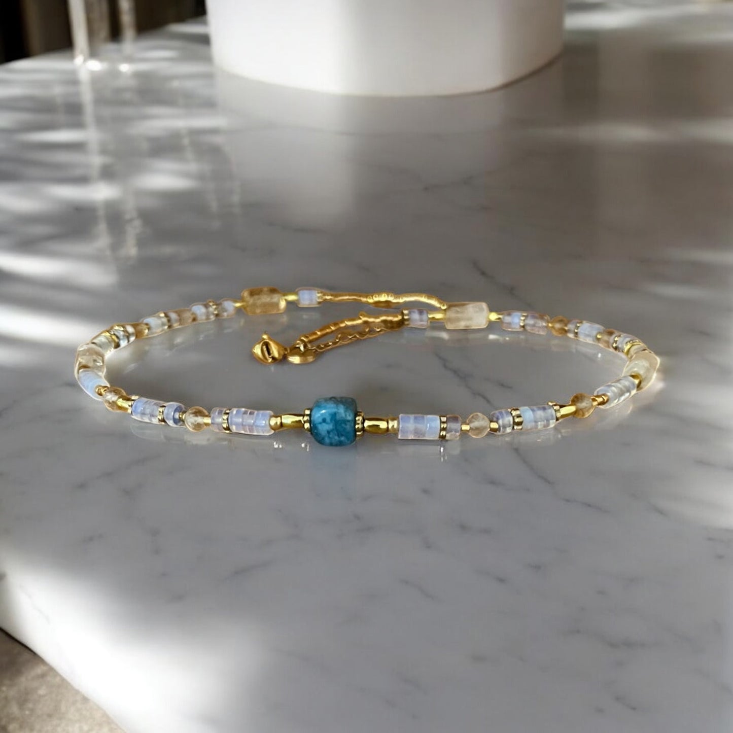 Collier précieux | Onde Opaline , apatite, opale , citrine et acier inoxydable