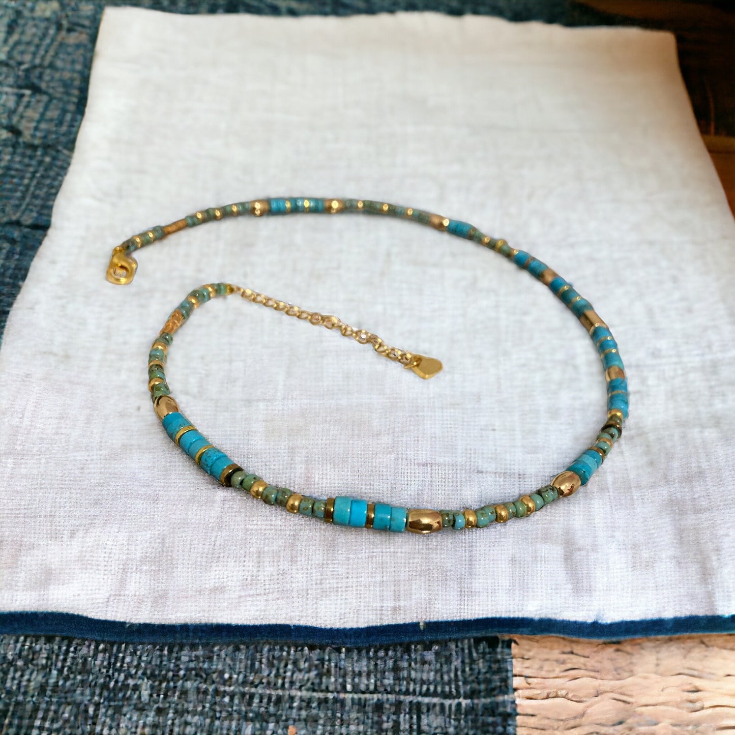 Collier précieux : Harmonie , collier de turquoise et perles du Japon