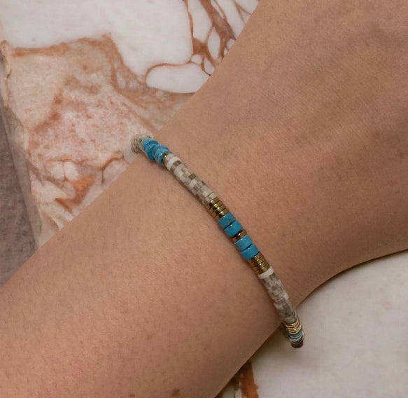 Precious Giulia turquoise hematite and polymer clay bracelet