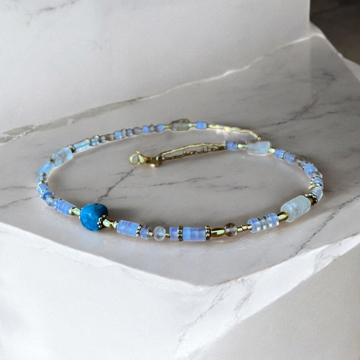 Collier précieux | Onde Opaline , apatite, opale , citrine et acier inoxydable