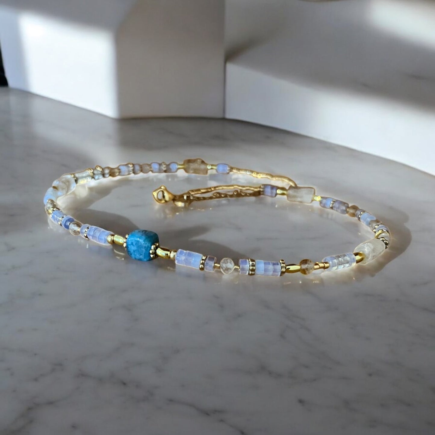 Collier précieux | Onde Opaline , apatite, opale , citrine et acier inoxydable