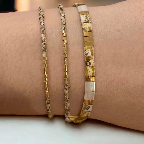 Miyuki bracelets: Iris set, delicate double wrap Miyuki bracelet and Miyuki tila bracelet