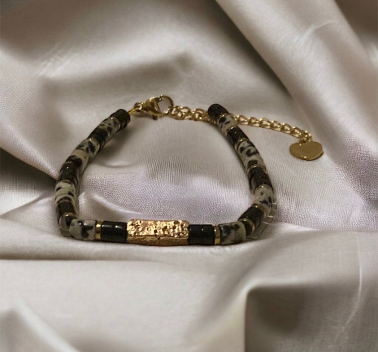 Kostbares Armband aus Aria-Dalmatiner-Jaspis und schwarzem Onyx