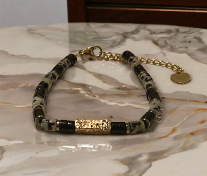 Bracelet Précieux Aria jaspe dalmatien et onyx noir