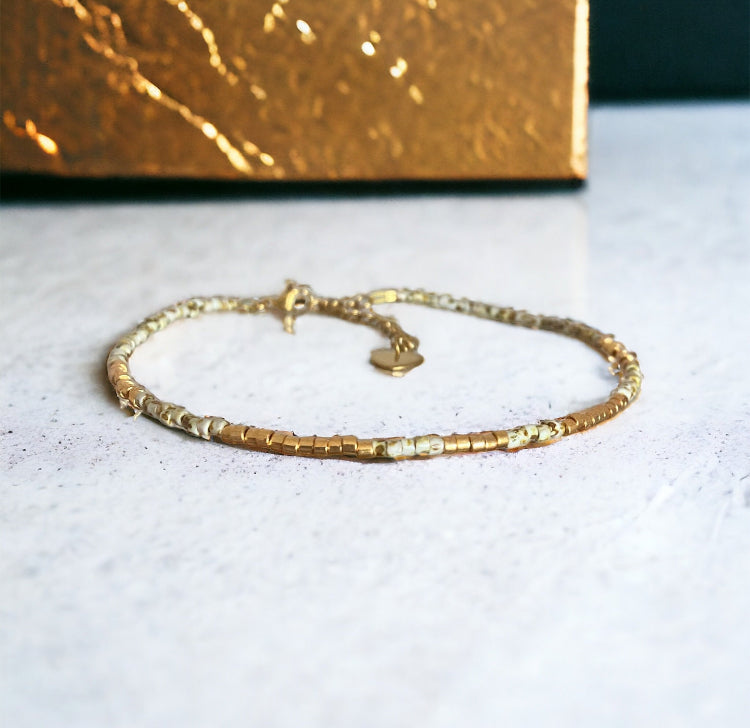 Louisa | Bracelet de cheville Miyuki beige et or