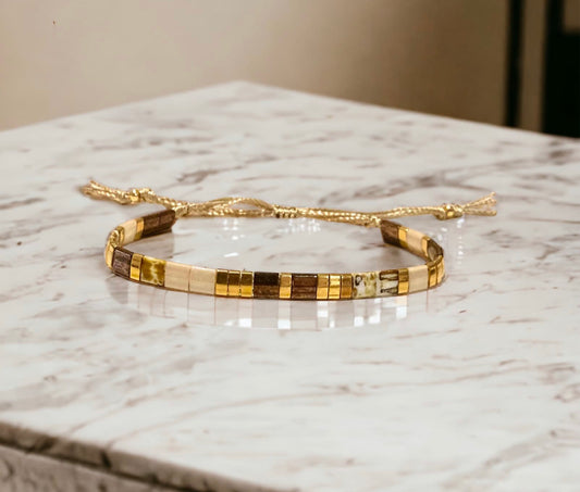 Miyuki-Armband: Mia-Armband, japanische Perlen, 24 Karat vergoldet