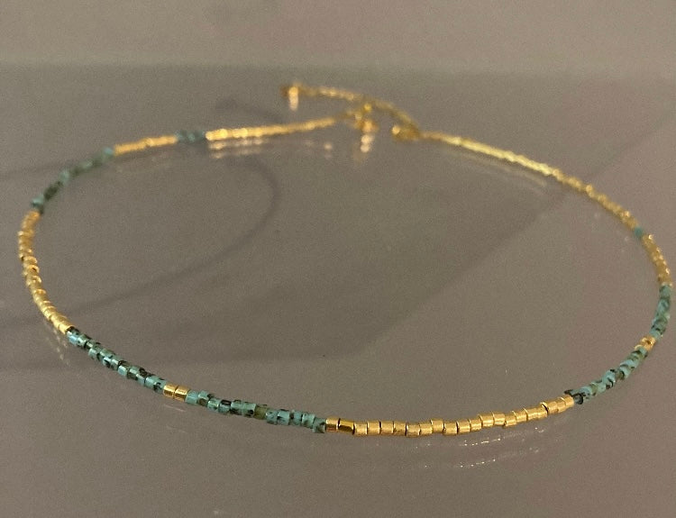Miyuki Lucia Türkis und 24 Karat vergoldete Halskette