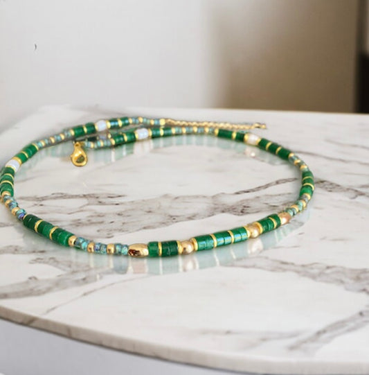 Collier précieux : Agathe , collier de pierres semi précieuses et perles japonaises