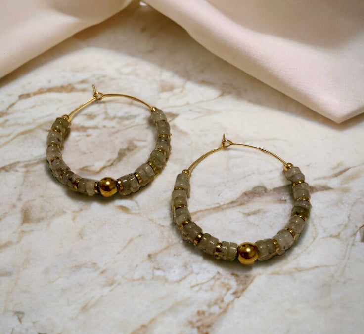 Zelda hoop earrings in stainless steel and labradorite