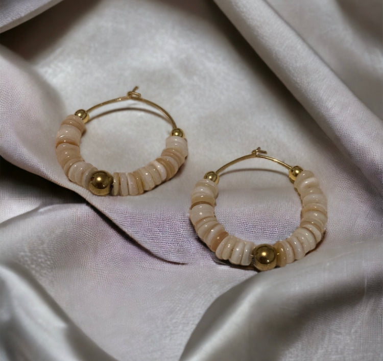 Naomi mother-of-pearl and hematite hoop earrings