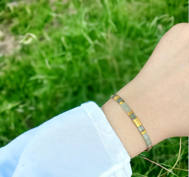 Bracelet Miyuki: Juliette , bracelet miyuki Tila vert jade