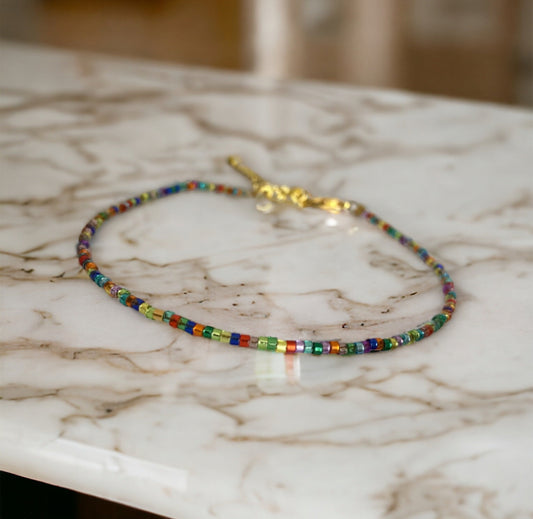 Rainbow | Bracelet de cheville multicolore en perles Miyuki