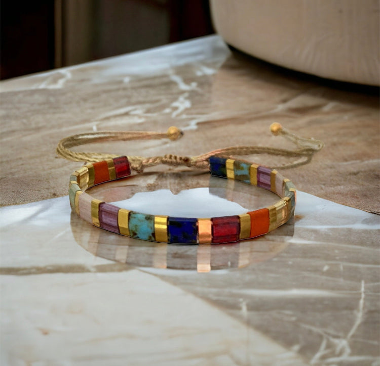 Bracelet Miyuki : Rainbow tila , bracelet de perles Miyuki tila multicolore