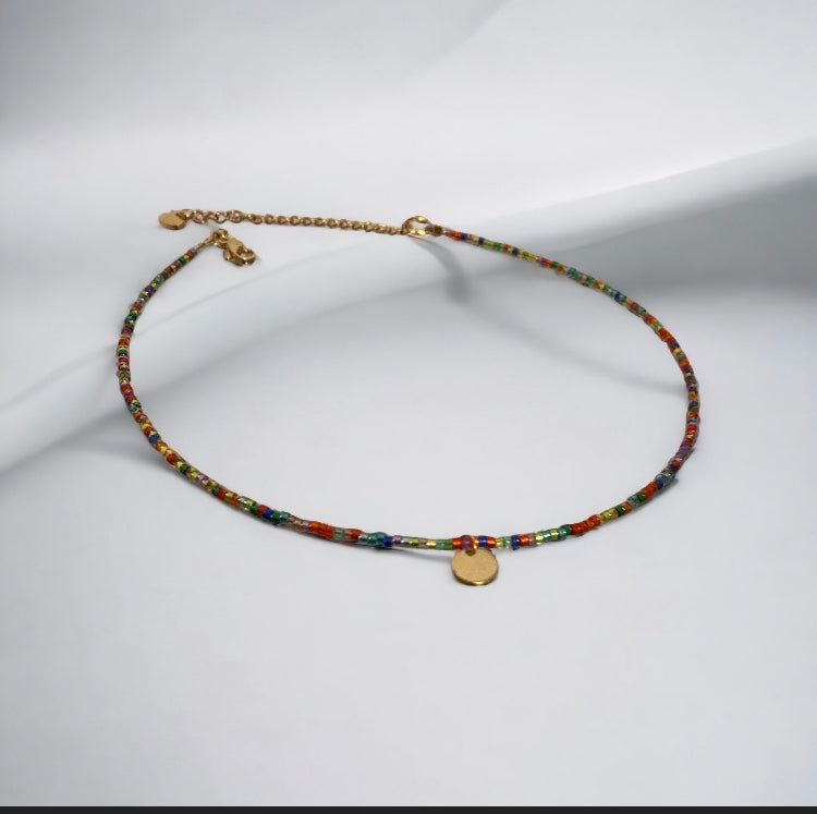Collier Miyuki Rainbow pour femme , collier minimaliste multicolore