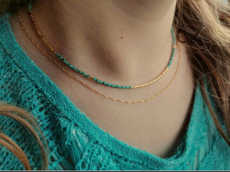 Miyuki Lucia turquoise and 24-carat gold plated necklace