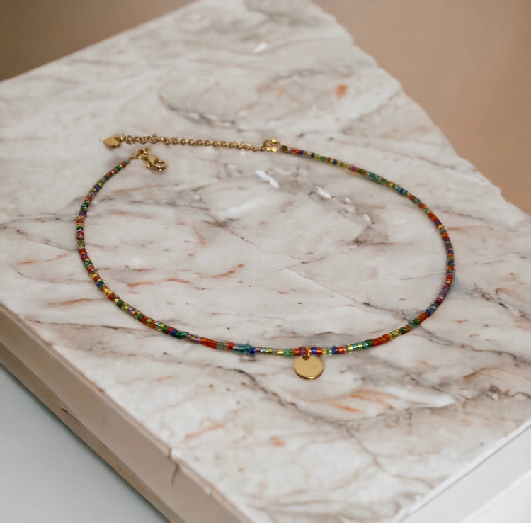 Miyuki Rainbow necklace for women, multicolored minimalist necklace