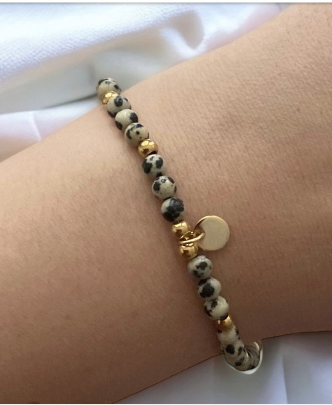 Bracelet précieux : Victoria , bracelet de jaspe dalmatien et acier inoxydable