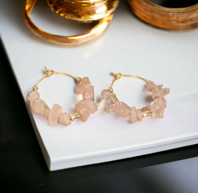 Estela rose quartz hoop earrings