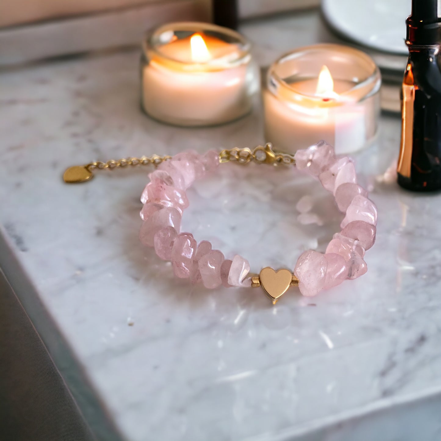 Bracelet précieux : Alizée , bracelet de quartz rose et hématite