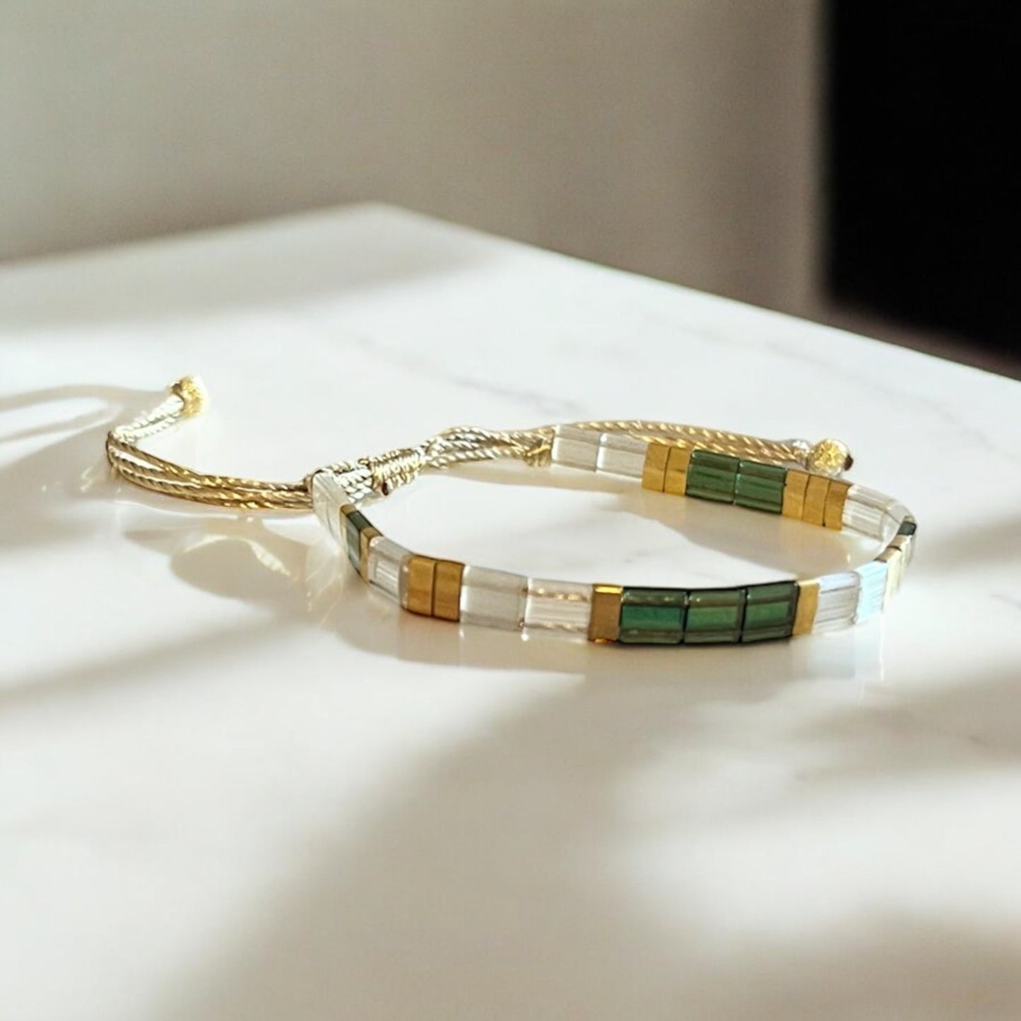 Bracelet Miyuki : Ysaé, bracelet Miyuki Tila sur fil de soie